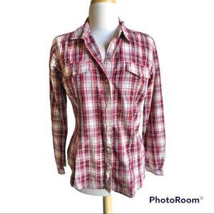 Woolrich black and red plaid Pearl snap long sleeve top medium